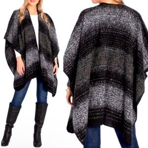 Woolrich Cozy Textured Striped Ombré Blanket Sweater Wrap Poncho Womens One Size